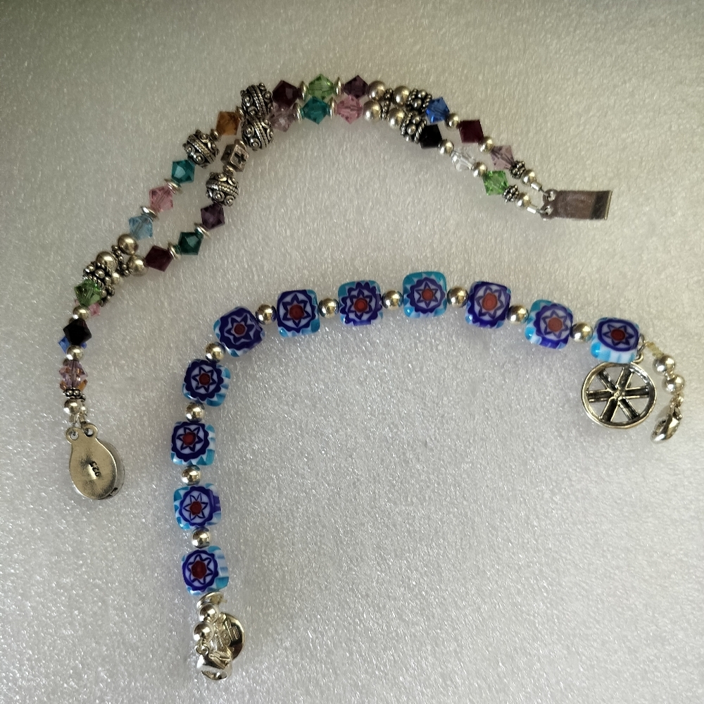 Beaded Bracelet 925 Sterling Silver Multicolor Shiny Plastic (2 Piece's)